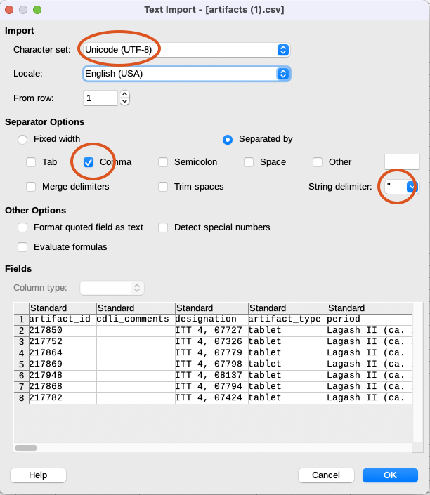 csv options